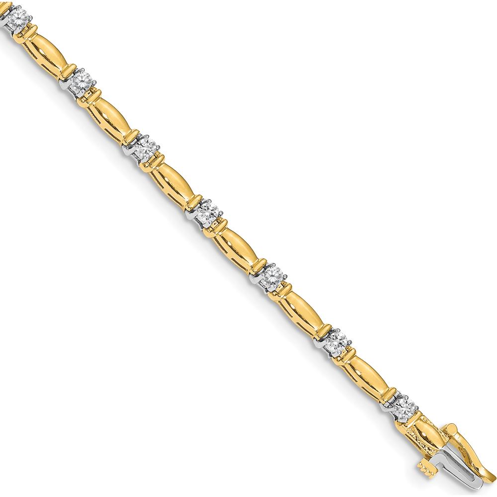 14K Two-Tone Gold Tennis Bracelet with 14 Prong Set Round Diamonds - 1.0 Carat Total Diamond Weight by Monteluci Fine Jewelry