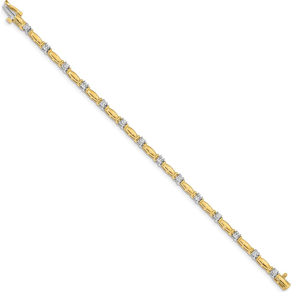 14K Two-Tone Gold Tennis Bracelet with 14 Prong Set Round Diamonds - 1.0 Carat Total Diamond Weight by Monteluci Fine Jewelry