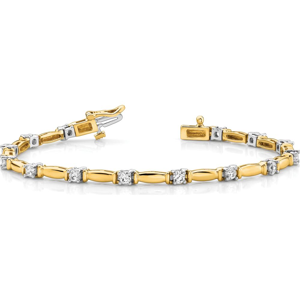 14K Two-Tone Gold Tennis Bracelet with 14 Prong Set Round Diamonds - 1.0 Carat Total Diamond Weight by Monteluci Fine Jewelry
