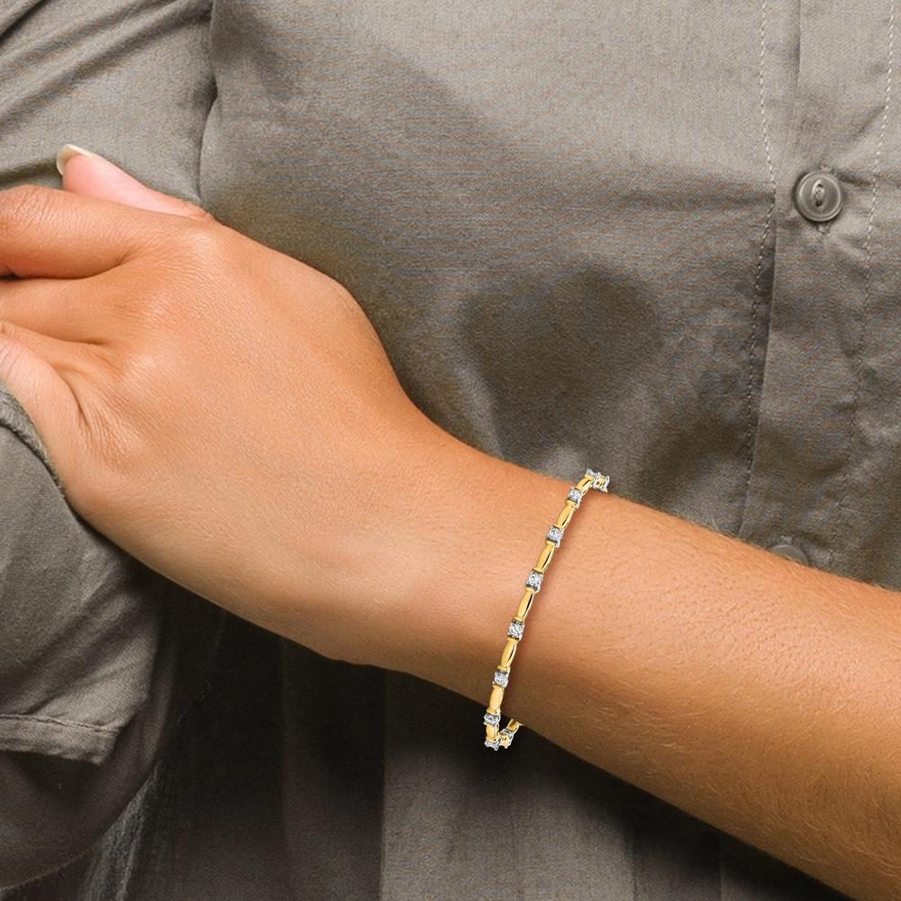 14K Two-Tone Gold Tennis Bracelet with 14 Prong Set Round Diamonds - 1.0 Carat Total Diamond Weight by Monteluci Fine Jewelry
