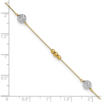 14K Two-Tone Gold Textured and Mirror Beads Station Anklet with 1" Extender - Adjustable 9" Chain