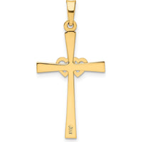 14K Two-Tone Gold Textured and Polished Latin Cross with Interlocking Hearts Pendant - 32mm Length by Oro Pregiato