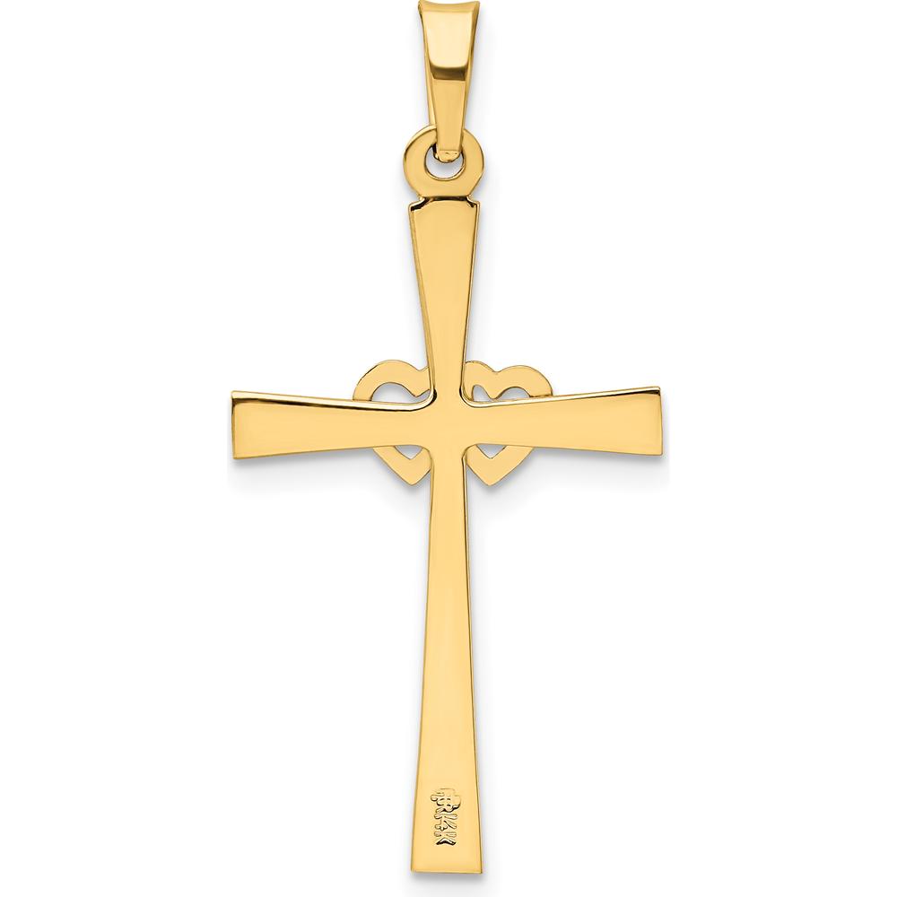 14K Two-Tone Gold Textured and Polished Latin Cross with Interlocking Hearts Pendant - 32mm Length by Oro Pregiato