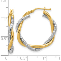 14K Two-Tone Gold Textured and Polished Twisted Hoop Earrings 28.7mm by 0