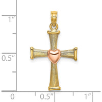 14K Two-Tone Gold Textured Cross Pendant with Heart Charm - 21.3mm by Oro Pregiato