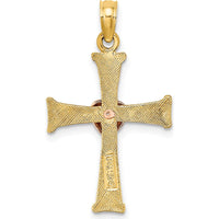 14K Two-Tone Gold Textured Cross Pendant with Heart Charm - 21.3mm by Oro Pregiato