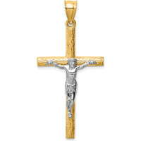 14K Two-Tone Gold Textured Crucifix Pendant - 47mm Length by Oro Pregiato