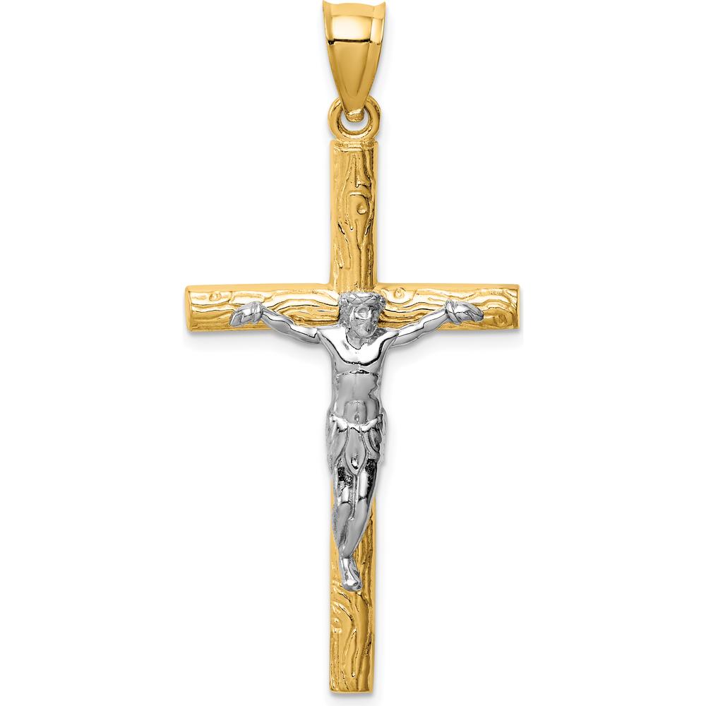 14K Two-Tone Gold Textured Crucifix Pendant - 47mm Length by Oro Pregiato