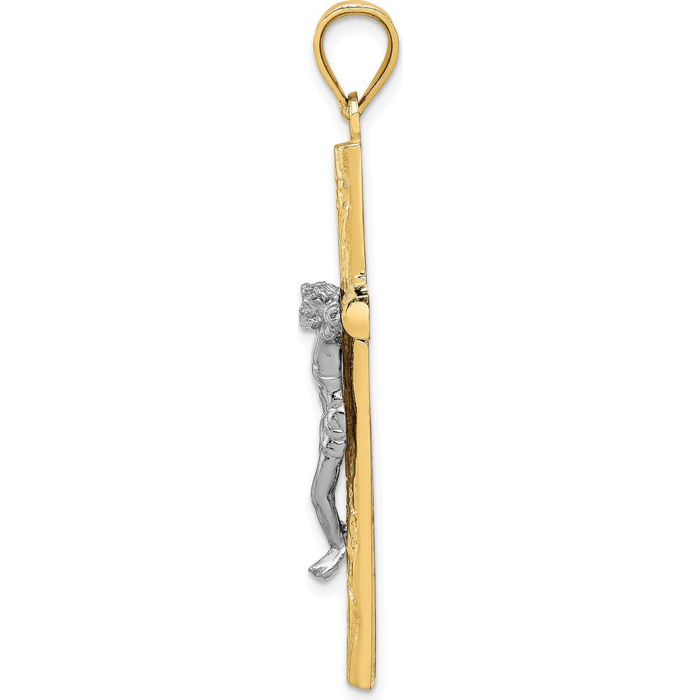 14K Two-Tone Gold Textured Crucifix Pendant - 47mm Length by Oro Pregiato