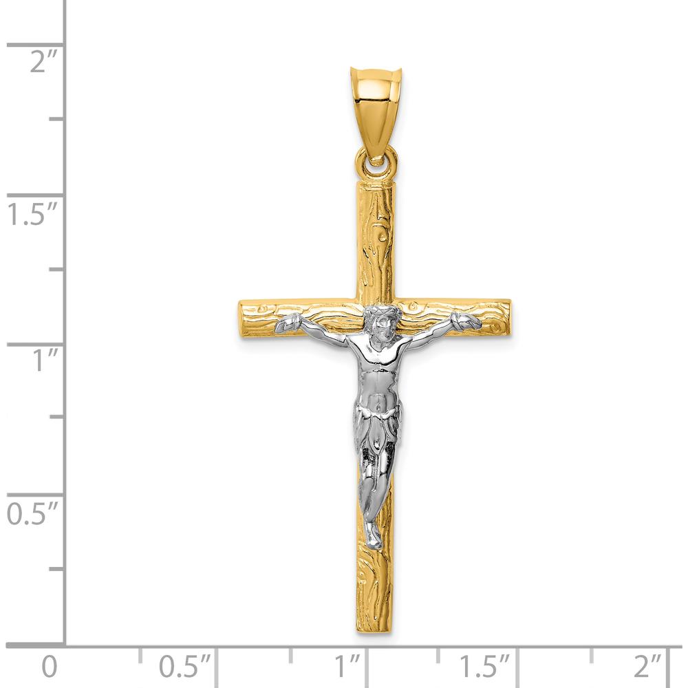 14K Two-Tone Gold Textured Crucifix Pendant - 47mm Length by Oro Pregiato