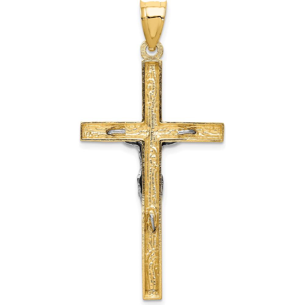 14K Two-Tone Gold Textured Crucifix Pendant - 47mm Length by Oro Pregiato