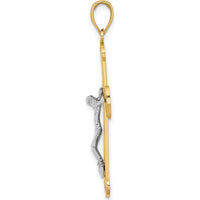 14K Two-Tone Gold Textured Crucifix Pendant Charm with Rhodium Accents by Oro Pregiato