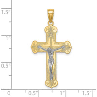 14K Two-Tone Gold Textured Crucifix Pendant Charm with Rhodium Accents by Oro Pregiato