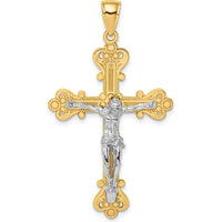 14K Two-Tone Gold Textured Crucifix Pendant with Polished and Silver-Tone Finish by Oro Pregiato