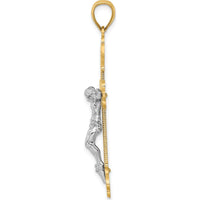 14K Two-Tone Gold Textured Crucifix Pendant with Polished and Silver-Tone Finish by Oro Pregiato