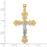 14K Two-Tone Gold Textured Crucifix Pendant with Polished and Silver-Tone Finish by Oro Pregiato