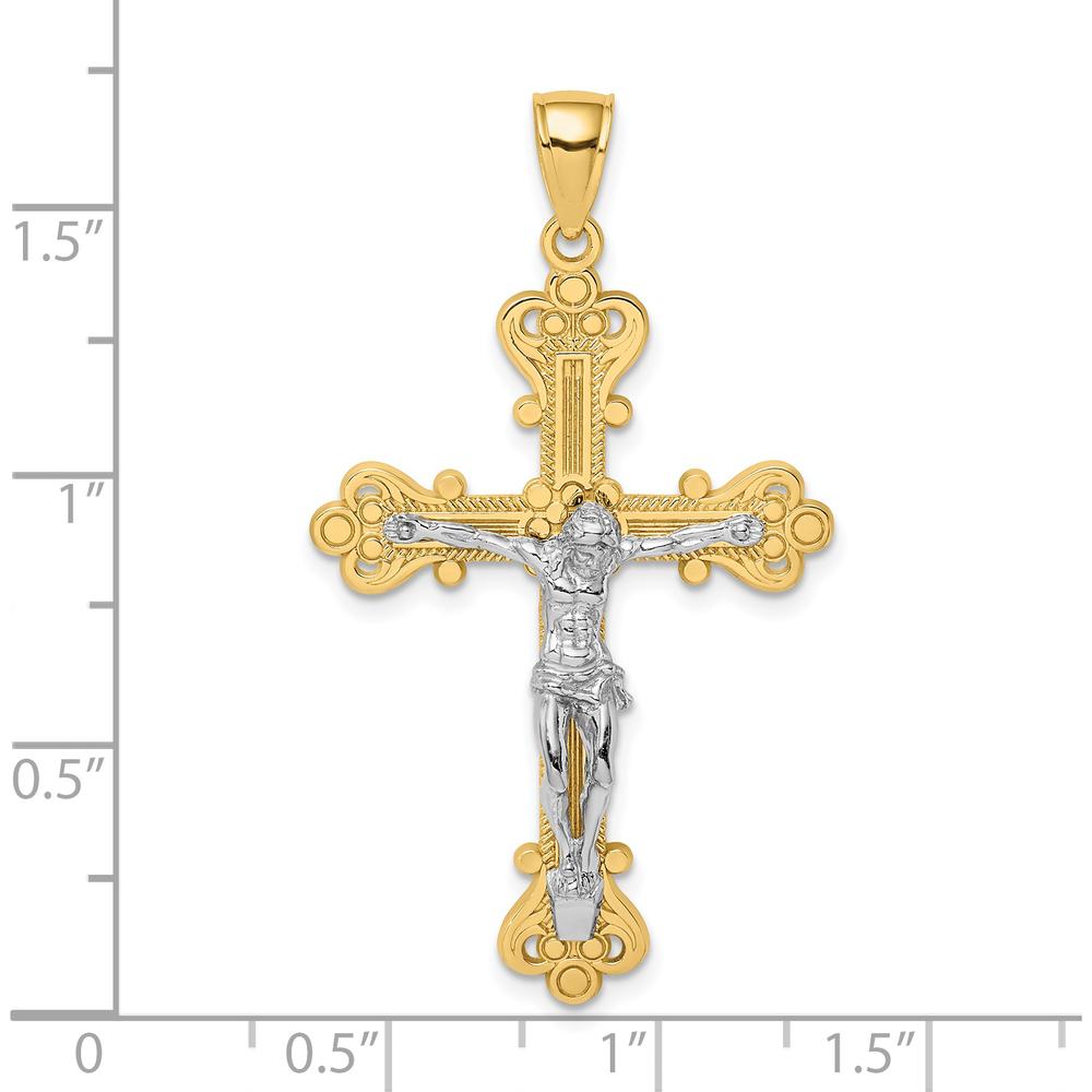 14K Two-Tone Gold Textured Crucifix Pendant with Polished and Silver-Tone Finish by Oro Pregiato