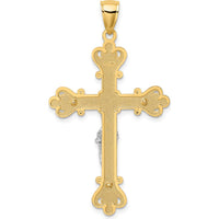 14K Two-Tone Gold Textured Crucifix Pendant with Polished and Silver-Tone Finish by Oro Pregiato