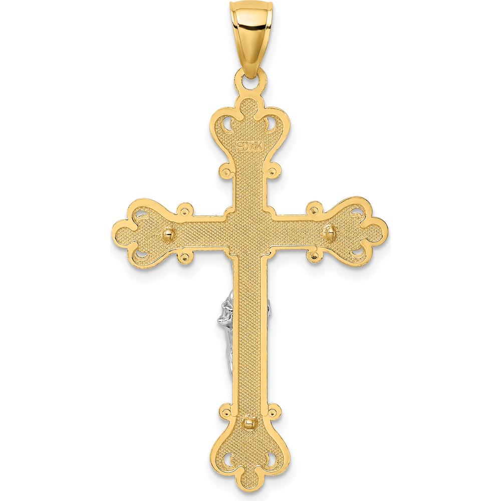 14K Two-Tone Gold Textured Crucifix Pendant with Polished and Silver-Tone Finish by Oro Pregiato