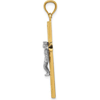 14K Two-Tone Gold Textured Crucifix Pendant with Silver Christ - 39mm Length by Oro Pregiato