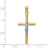 14K Two-Tone Gold Textured Crucifix Pendant with Silver Christ - 39mm Length by Oro Pregiato