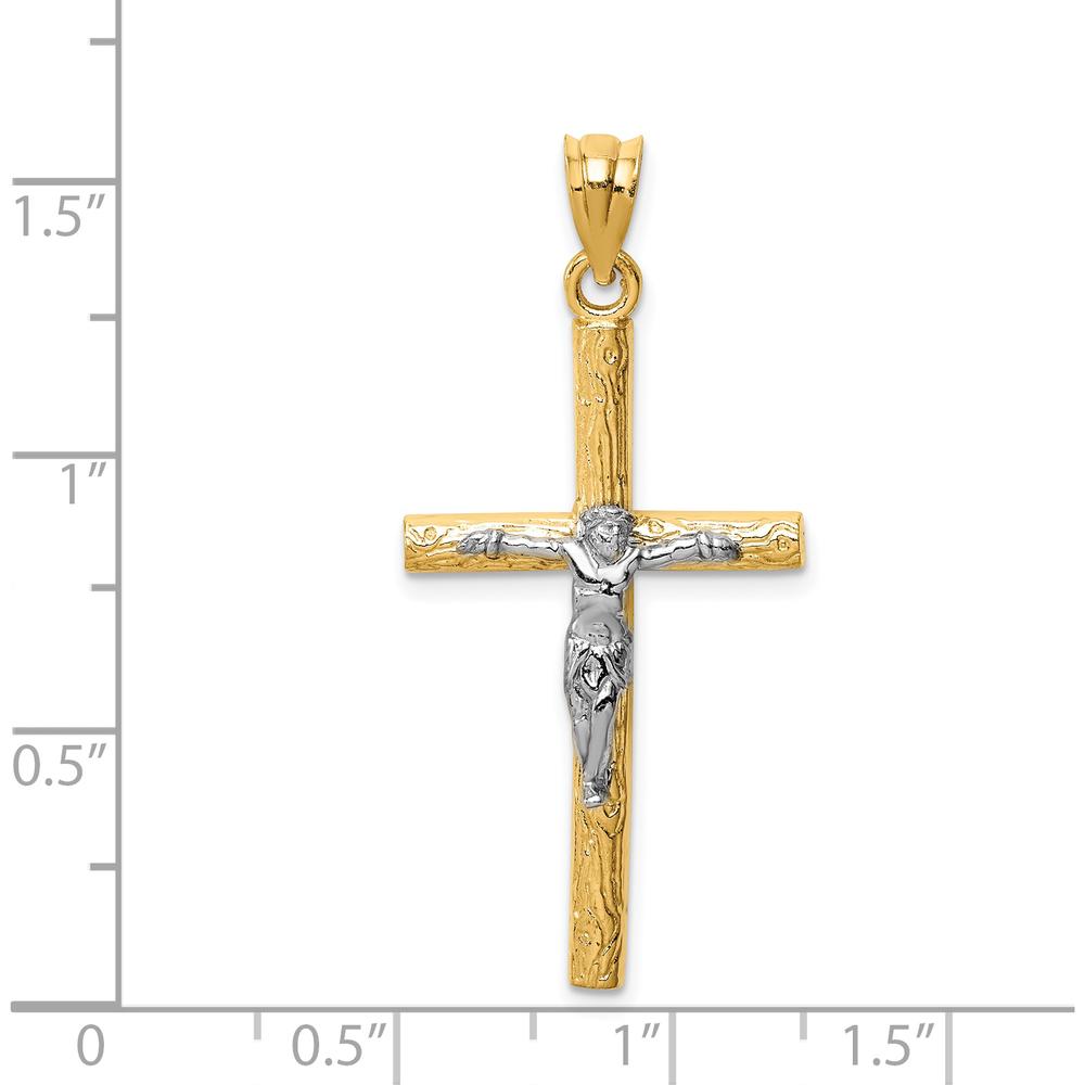 14K Two-Tone Gold Textured Crucifix Pendant with Silver Christ - 39mm Length by Oro Pregiato