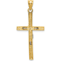 14K Two-Tone Gold Textured Crucifix Pendant with Silver Christ - 39mm Length by Oro Pregiato