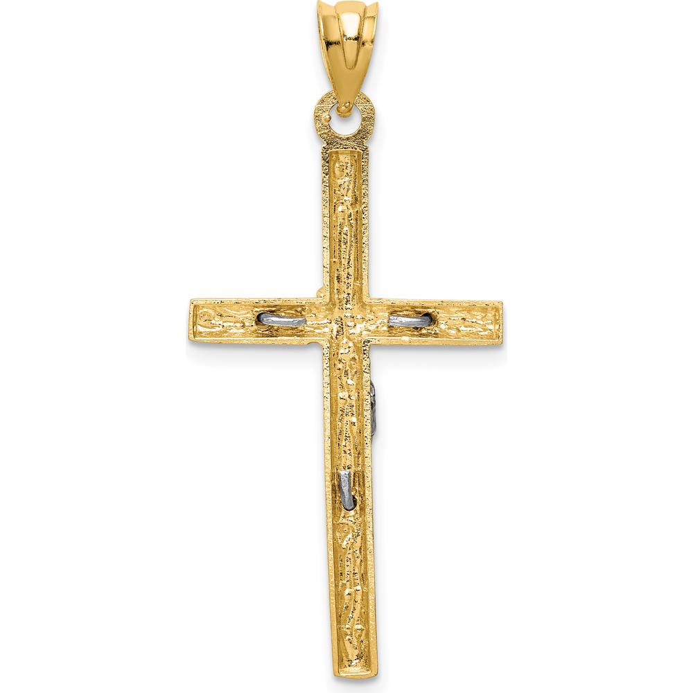 14K Two-Tone Gold Textured Crucifix Pendant with Silver Christ - 39mm Length by Oro Pregiato