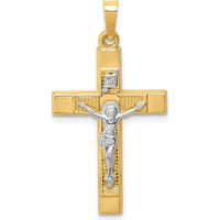 14K Two-Tone Gold Textured Hollow Latin Crucifix Pendant with Polished Finish - 31mm Length by Oro Pregiato