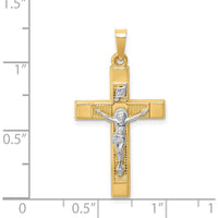 14K Two-Tone Gold Textured Hollow Latin Crucifix Pendant with Polished Finish - 31mm Length by Oro Pregiato