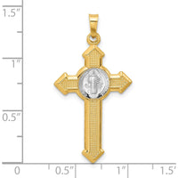 14K Two-Tone Gold Textured Hollow St. Benedict Cross Pendant - Faith Symbol with Rhodium Plating by Oro Pregiato