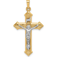 14K Two-Tone Gold Textured INRI Crucifix Pendant - 38.25mm Length by Oro Pregiato