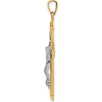 14K Two-Tone Gold Textured INRI Crucifix Pendant - 38.25mm Length by Oro Pregiato
