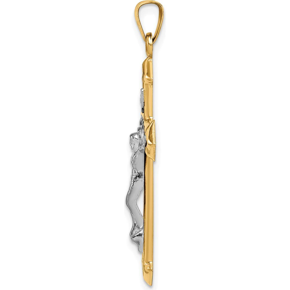 14K Two-Tone Gold Textured INRI Crucifix Pendant - 38.25mm Length by Oro Pregiato