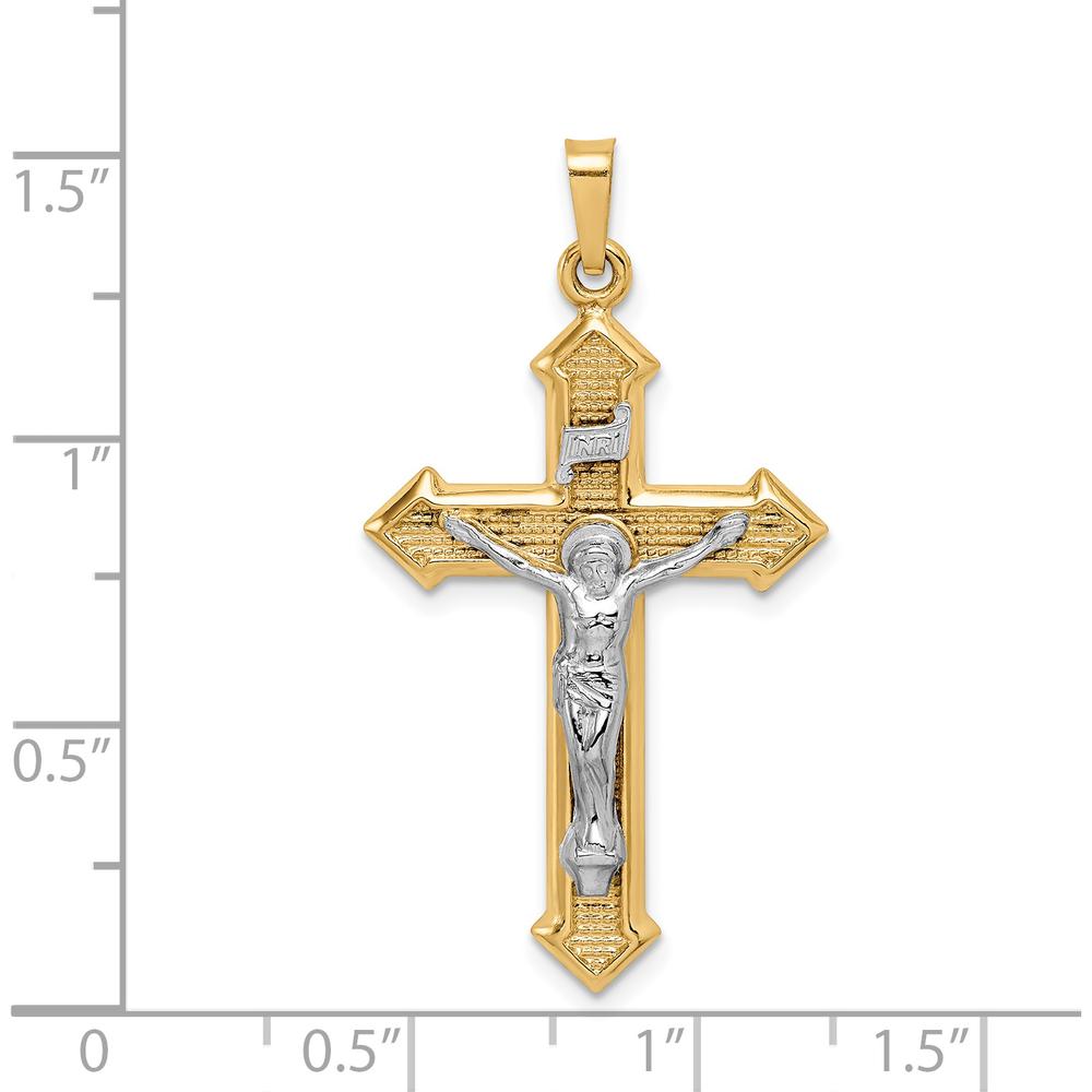 14K Two-Tone Gold Textured INRI Crucifix Pendant - 38.25mm Length by Oro Pregiato