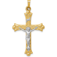 14K Two-Tone Gold Textured INRI Crucifix Pendant - 40mm Length by Oro Pregiato