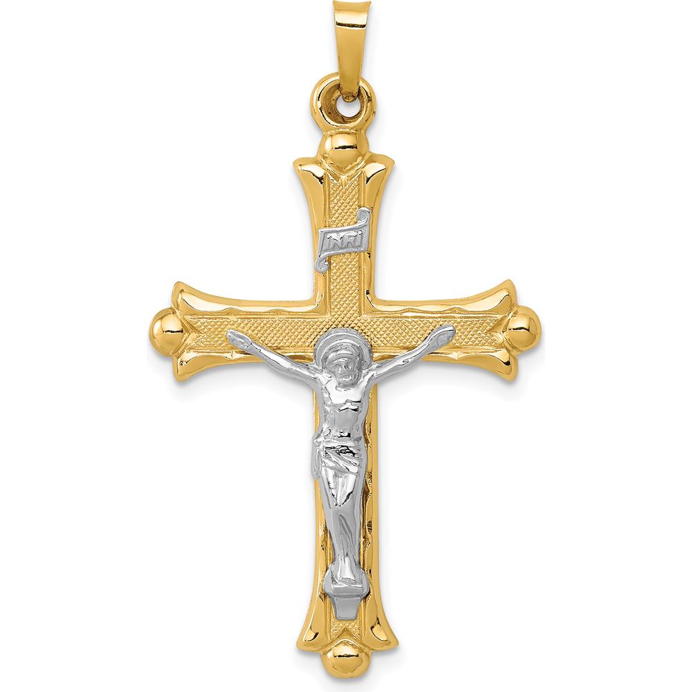 14K Two-Tone Gold Textured INRI Crucifix Pendant - 40mm Length by Oro Pregiato