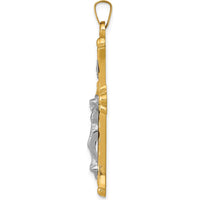 14K Two-Tone Gold Textured INRI Crucifix Pendant - 40mm Length by Oro Pregiato