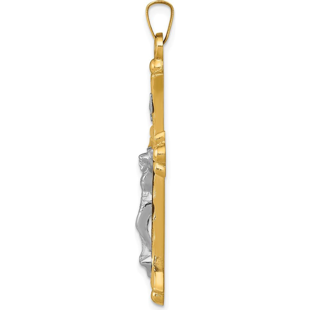 14K Two-Tone Gold Textured INRI Crucifix Pendant - 40mm Length by Oro Pregiato
