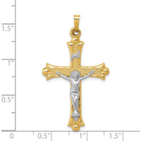 14K Two-Tone Gold Textured INRI Crucifix Pendant - 40mm Length by Oro Pregiato