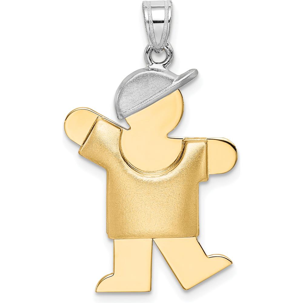 14K Two-Tone Gold The Kids Medium Puffed Boy with Hat Engravable Kiss Charm by Oro Pregiato