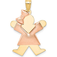 14K Two-Tone Gold The Kids Medium Puffed Girl with Bow Engravable Charm by Oro Pregiato