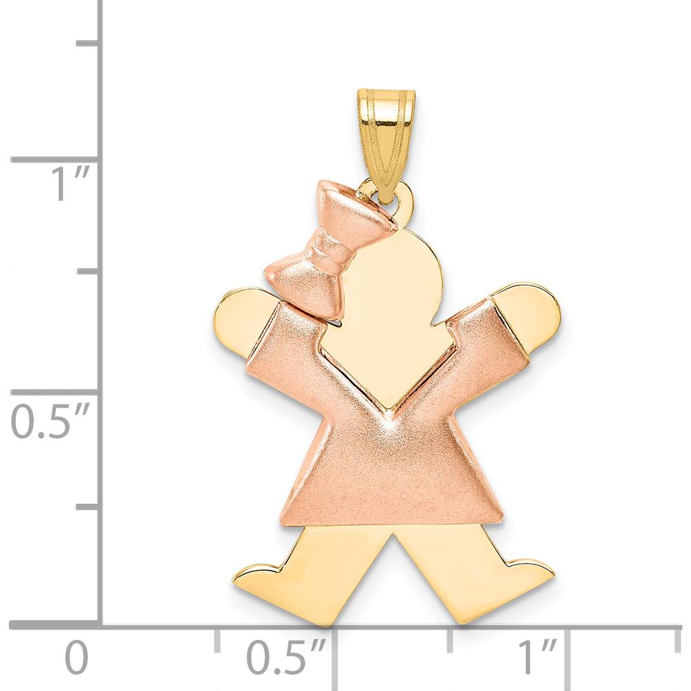 14K Two-Tone Gold The Kids Medium Puffed Girl with Bow Engravable Charm by Oro Pregiato