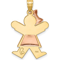 14K Two-Tone Gold The Kids Medium Puffed Girl with Bow Engravable Charm by Oro Pregiato