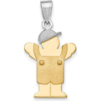 14K Two-Tone Gold The Kids Small Boy in Overalls with Hat Pendant - Engravable Love Charm by Oro Pregiato