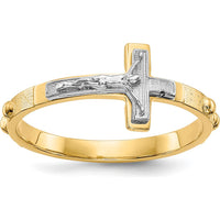 14K Two-Tone Gold Themed Crucifix Ring with Silver-Tone Cross - 8mm Top Length by Oro Pregiato