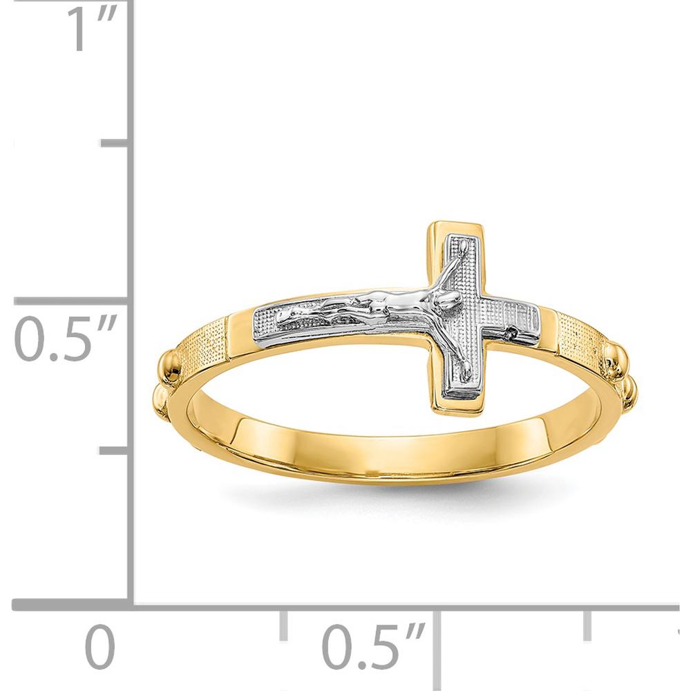 14K Two-Tone Gold Themed Crucifix Ring with Silver-Tone Cross - 8mm Top Length by Oro Pregiato