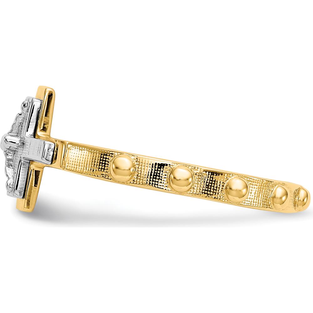 14K Two-Tone Gold Themed Crucifix Ring with Silver-Tone Cross - 8mm Top Length by Oro Pregiato