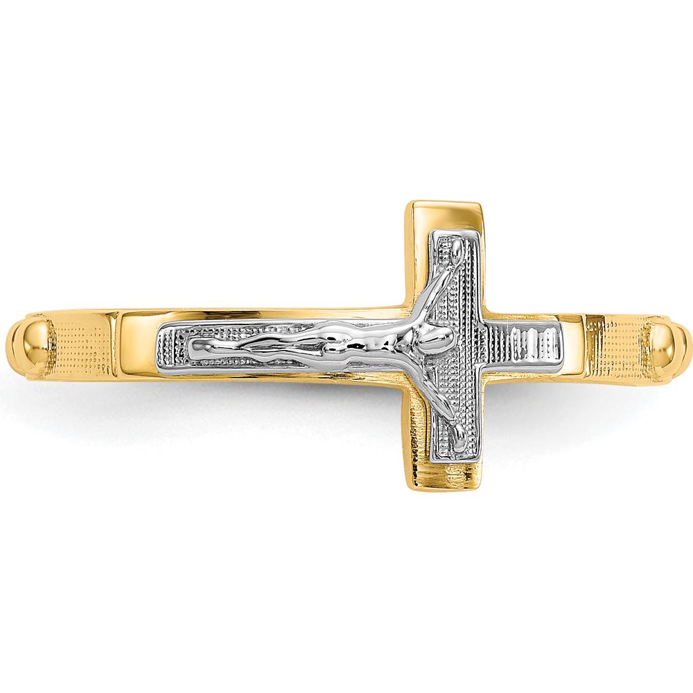 14K Two-Tone Gold Themed Crucifix Ring with Silver-Tone Cross - 8mm Top Length by Oro Pregiato