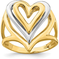 14K Two-Tone Gold Triple Heart Ring with Polished Finish - Elegant Stacked Design by Oro Pregiato